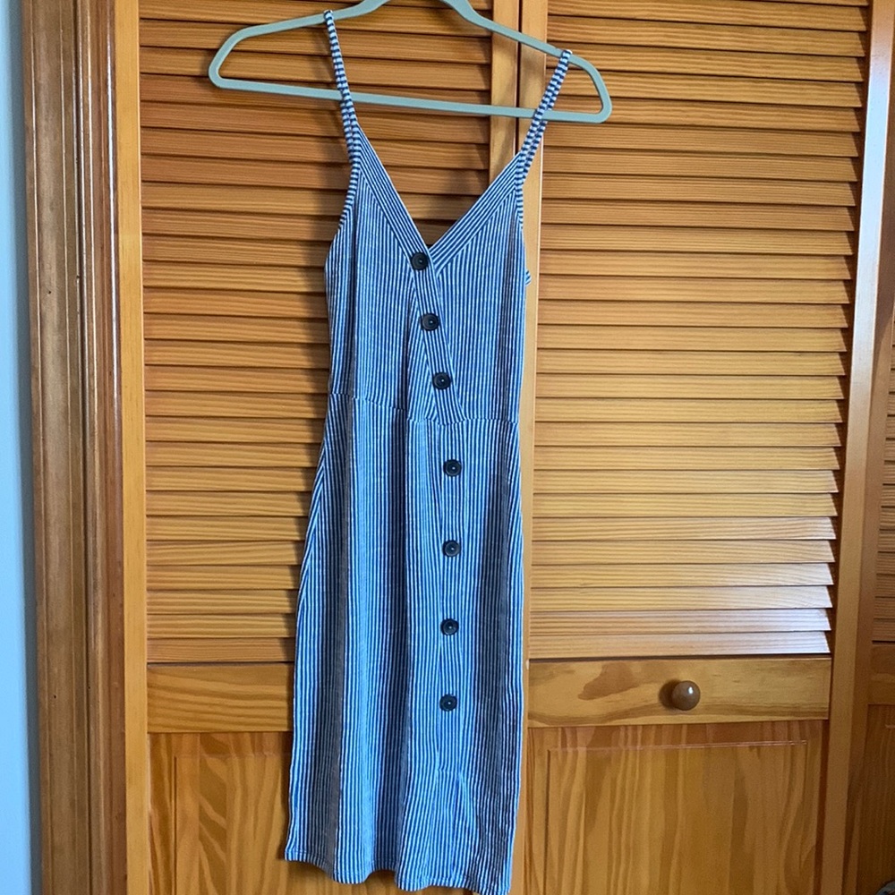 Caution to the wind blue and white stripped dress size small